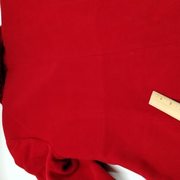Larry Levine coat wool blend size Large ruby red ruffle front women's - Picture 12 of 13